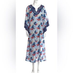 Mi Golondrina Blue and Red Floral Midi Dress